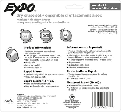 EXPO Whiteboard-Marker-Set, Keilspitze, verschiedene Farben, Radiergummi, Sprühreiniger, 6 Stück