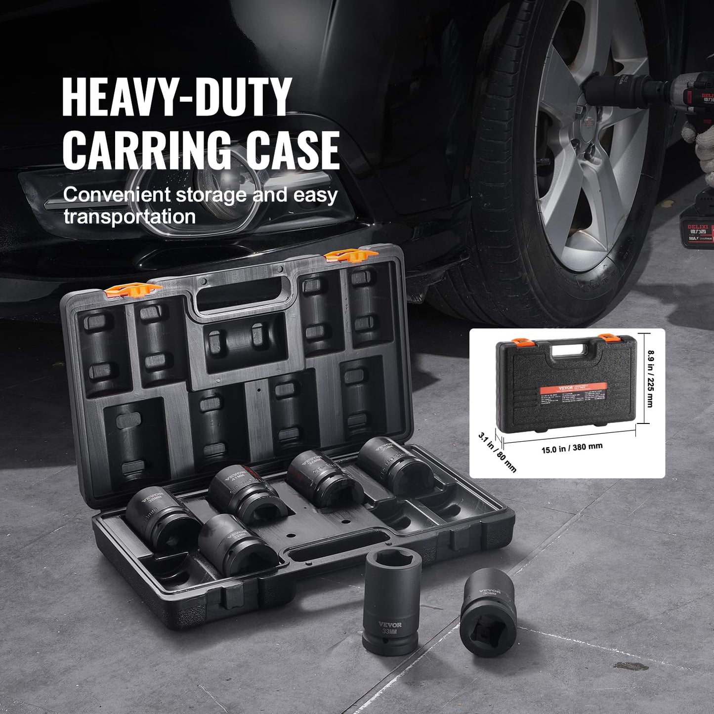 VEVOR 91-Piece 1/2" Drive Impact Socket Set, SAE (5/16" to 1-1/4") & Metric (8 to 32 mm), CR-V, Deep & Shallow, 6 Point, Ratchet Handle, Universal Joint, Adapters, Extension Bars (3, 5, 10 in)