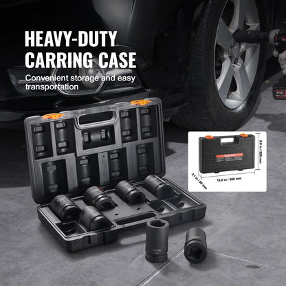 VEVOR 91-Piece 1/2" Drive Impact Socket Set, SAE (5/16" to 1-1/4") & Metric (8 to 32 mm), CR-V, Deep & Shallow, 6 Point, Ratchet Handle, Universal Joint, Adapters, Extension Bars (3, 5, 10 in)