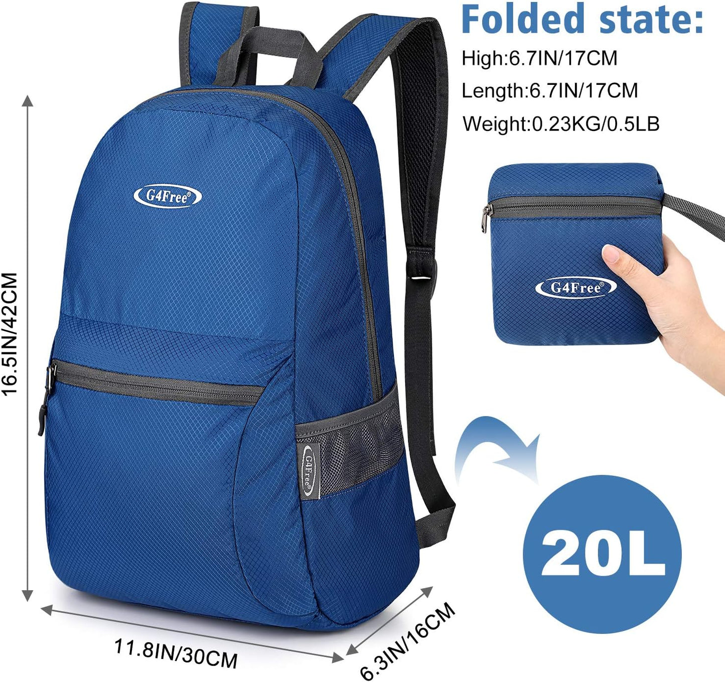 G4Free 20L Lightweight Packable Backpack Foldable Travel Hiking Daypack for Men and Women