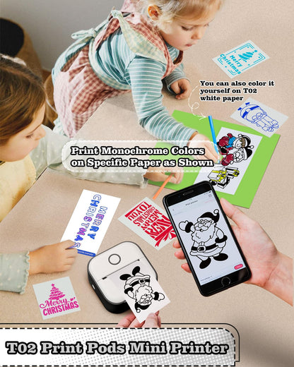 Memoking Mini-Drucker - T02 Aufkleberdrucker, Druckkapsel, tragbarer thermischer tintenloser Aufkleberhersteller, Bluetooth-Taschen-Minifotodrucker, Sofortdruck, Smart AI APP, für Studentenstudiennotizen, Tagebuch, Heimwerker, Geschenk