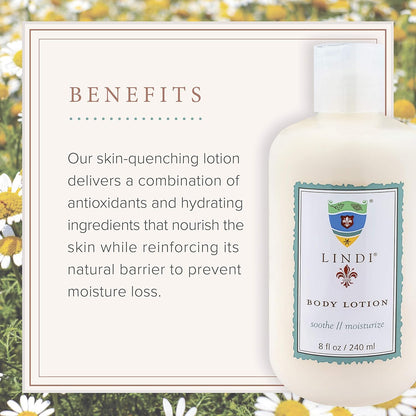 Lindi Skin Body Lotion — Luxurious Lotion for Sensitive, Reactive & Compromised Skin · Rare Botanicals, Antioxidant-Rich, Hypoallergenic · The Original Lotion for Cancer Patients Since 2003. 8 fl oz