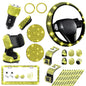 NBTEPEM 27-Piece Bling Car Accessories Set - Universal Fit Steering Wheel Covers, License Plate Frames, Phone Holder, Car Fast Charger, Coasters (Pink)