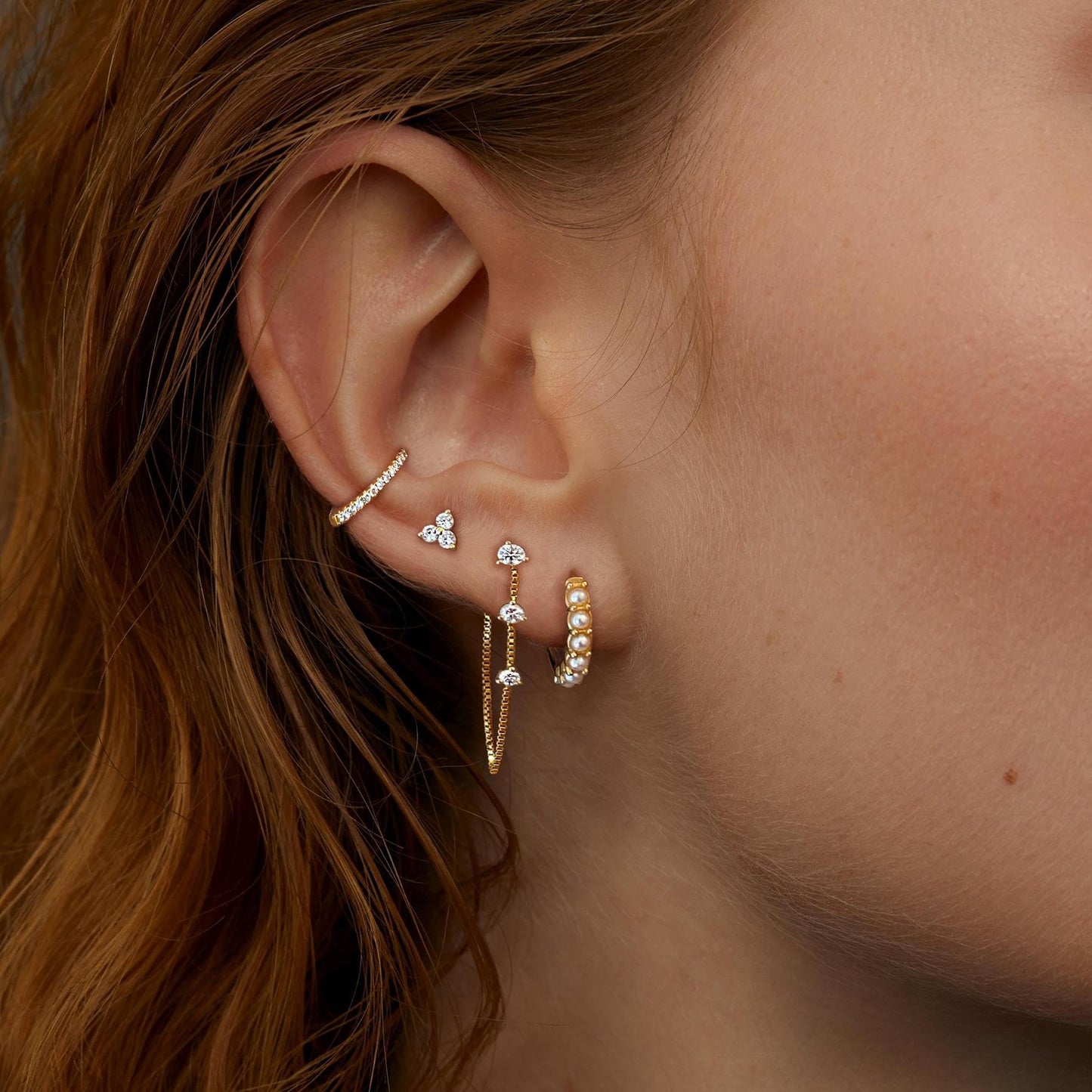 Gold Earrings For Women, Dainty Huggie Earrings Stack 14K Gold Plated Pearl Dangle Earrings for Women Trendy Cute Hypoallergenic Unique Gold Earring Stack Fashion Gold Jewelry Gifts