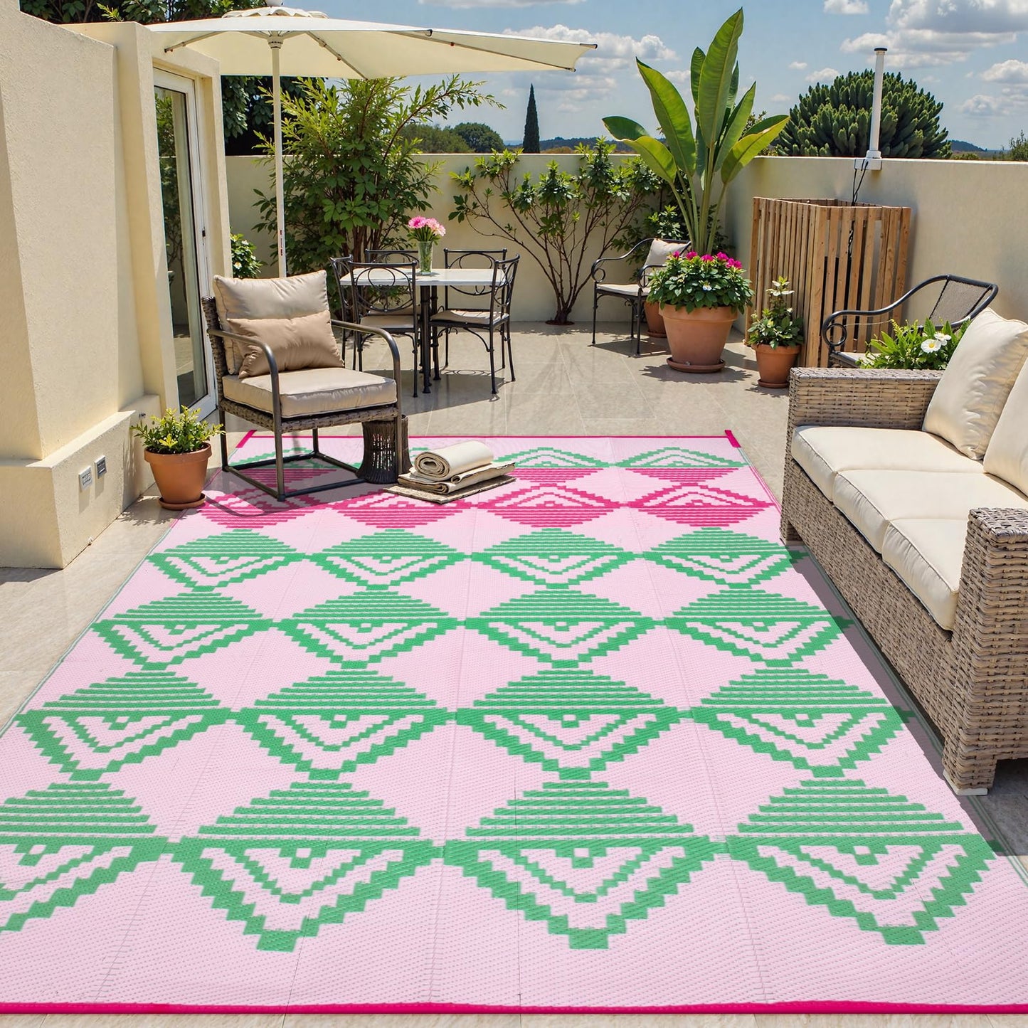 Lahome Outdoor Rugs 8x10 Waterproof, Reversible Outdoor Plastic Straw Rug for Camping Patio, RV Outdoor Rugs Outside, Outdoor Carpet for Porch Deck Backyard Picnic(Blue/Yellow,8'x 10')