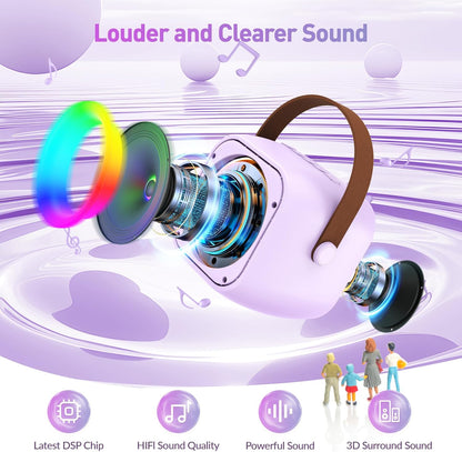Mini Karaoke Machine for Kids Adults, Portable Bluetooth Speaker with 2 Wireless Microphone, Birthday Gifts for Girls Boys Ages 4, 5, 6, 7, 8, 9, 10, 12+ Years Old (Pinkcolor)