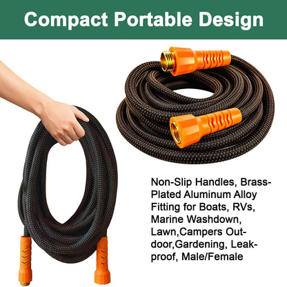 50FT Flexible Garden Hose & 10Modes Nozzle,None Expanding Lightweight Water Hose,Kink-Free,All-Weather 3/4 in. Hose for RV,Boat,Car Wash,Garden,Yard,Camper,Outdoor (Orange-Black, 50 Feet)