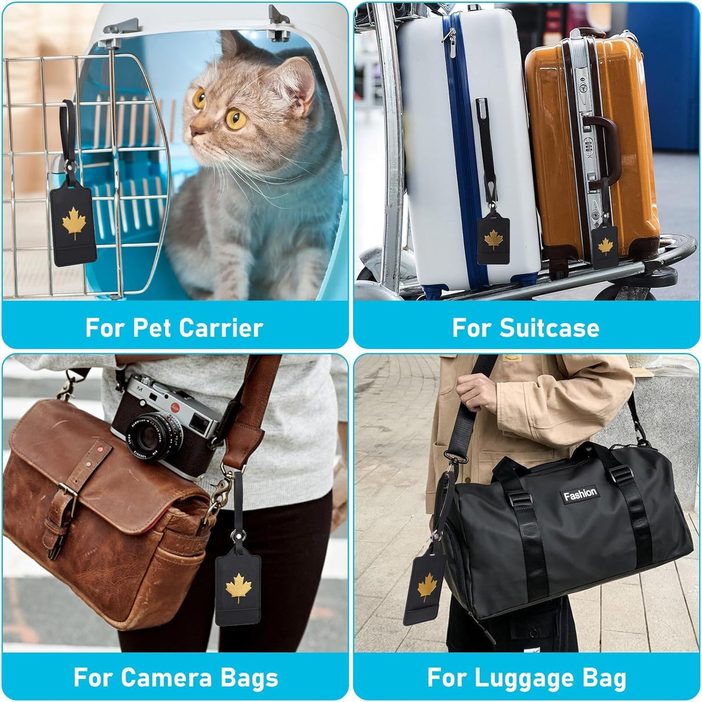 4 Pack Luggage Tag, Anyos PU Leather Travel Bag Labels Suitcase Baggage Tags with Name ID Card Privacy Protection