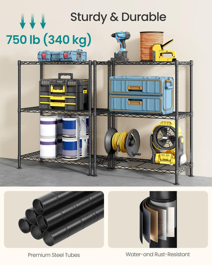 SONGMICS Storage Shelf, Small Metal Wire Shelving Unit, Adjustable Shelves, for Small Spaces, Garage, Bedroom, Living Room, Kitchen, Pantry, 5 Tier, 11.8 x 11.8 x 47.6 Inches, Ink Black ULGR123BH01