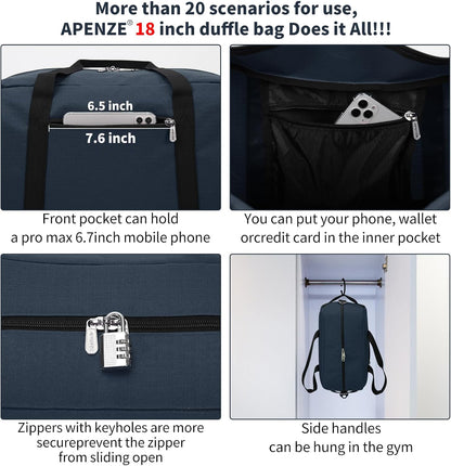 Kleine Sporttasche 18 Zoll Handgepäck Reisetasche für Wochenendtrips Sport-Schwarz