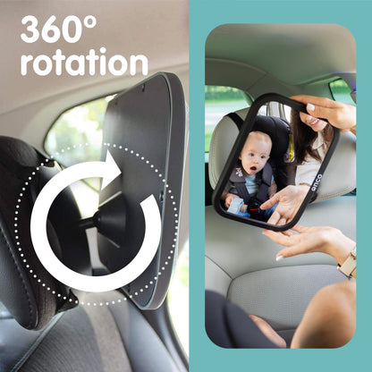 Onco Baby-Autospiegel für nach hinten gerichtete Kindersitze (2 Stück) – 100 % bruchsicher & rüttelfest, preisgekrönter konvexer Autospiegel für Babys mit 360°-Drehung, Neugeborenen-Essentials (24,4 x 17,5 cm)