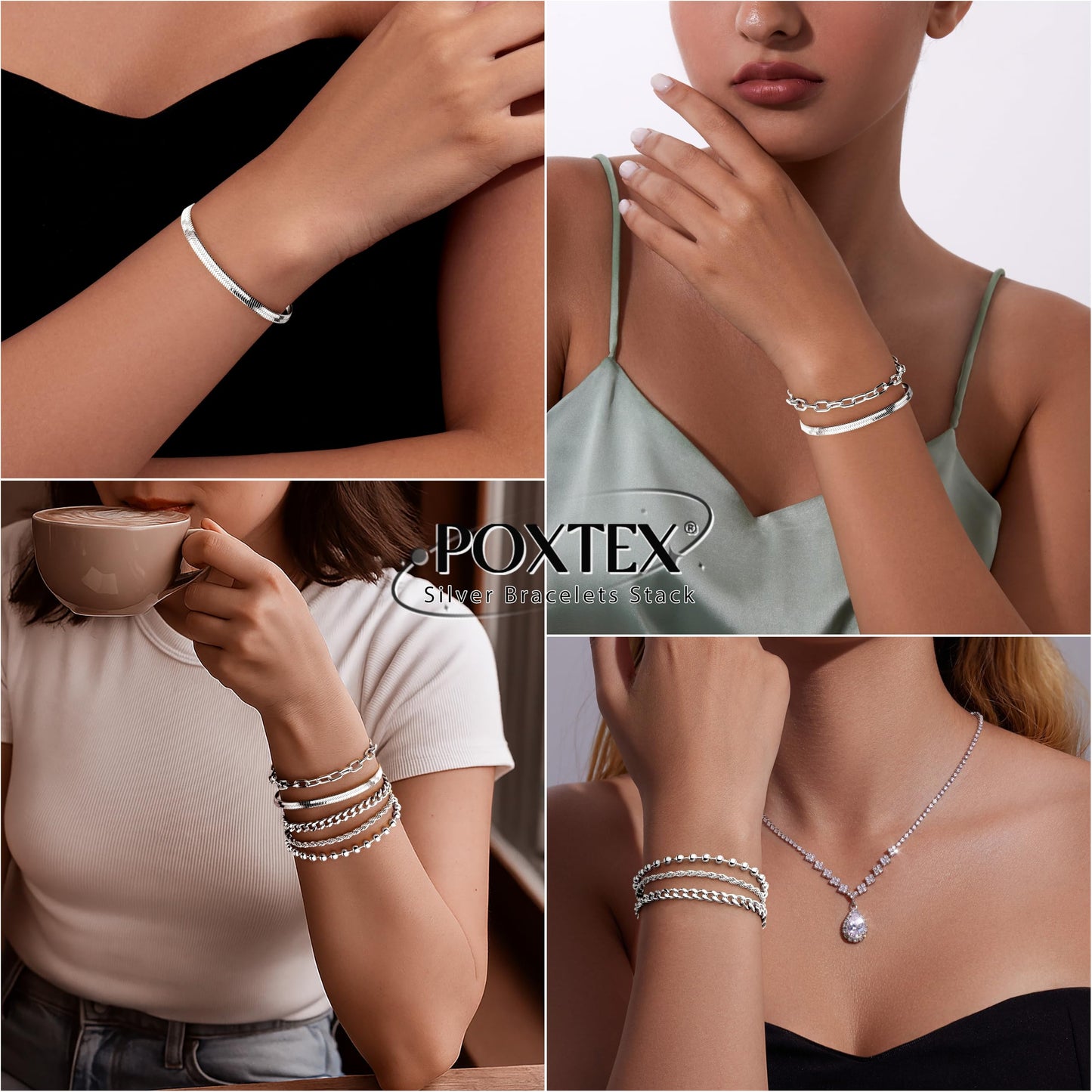 Goldarmbänder für Frauen Stapel Nicht Anlaufen, 14K Vergoldete Stapelbare Armbänder Set für Frauen Trendy, Wasserdicht Einfacher Schmuck Sets Geschenke Inklusive Perlen-/Kuban-/Büroklammer-/Fischgräten-/Seilglieder-Kette, Modeaccessoires
