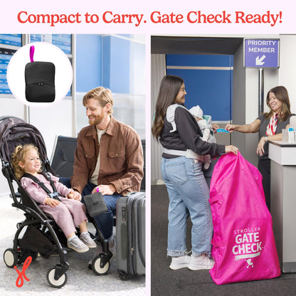 J.L. Childress Gate Check Bag for Single & Some Double Strollers - Travel Bag for Airplane, Fits Most Standard Baby Strollers, Airport Accessories Gate Check, Flying Essentials - Neon Blue