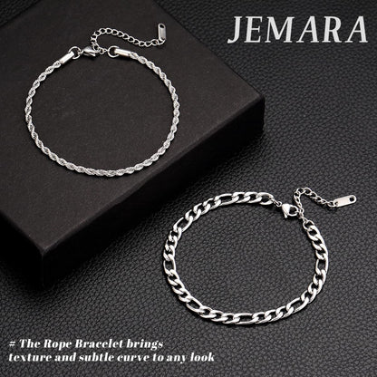 3 Stück Herren Silber Armbänder, robustes Curb Edelstahl Breite Schlangenkette Figaro Cuban Armband Set 7/7.8+1.2 Zoll verstellbares Stapel-Silberkettenarmband für Männer