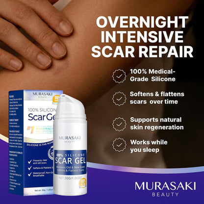 Silicone Scar Gel Day & Night Set - 100% Medical-Grade Silicone + SPF 30 Scar Cream for Surgical Scars, C-Section, Burns, Acne, Stretch Marks, Keloids – 1.06oz x 2 Tubes