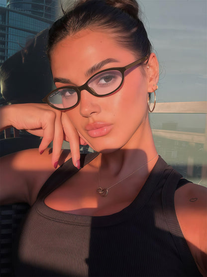 GUVIVI Retro Ovale Sonnenbrille für Damen Chic Cat Eye 90er Jahre Sonnenbrille Leichte Schmale Sonnenbrille Trendiger UV-Schutz Sonnenbrille