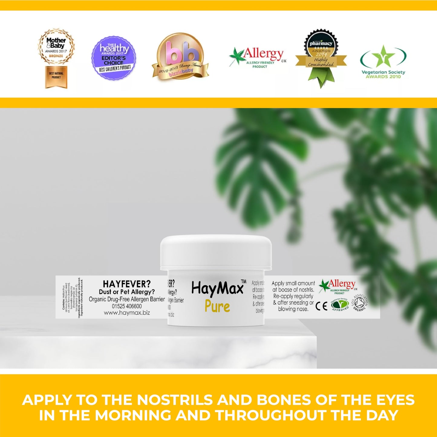 HayMax Allergen Barrier Balm 3X 0.17 fl oz (Pure, Aloe, Lavender), Organic, Natural, Non-Drowsy Hay Fever Allergy Relief Balm - Traps Pollen & Provides Ragweed Allergy Relief & Cedar Fever Relief