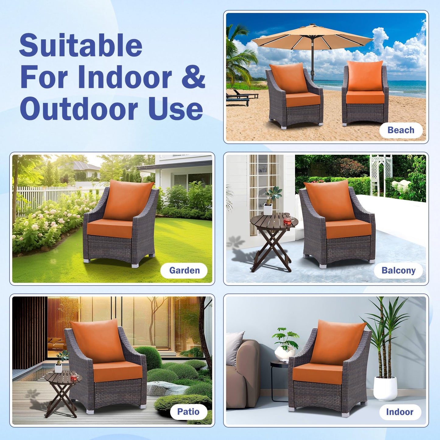 IASEAHK Outdoor Chair Cushions, 24 x 24 Inch Outdoor Cushion for Patio Furniture, Patio Chair Cushion, Waterproof & Fade Resistant Deep Patio Furniture Cushions Set with Handle and Ties, Navy Blue