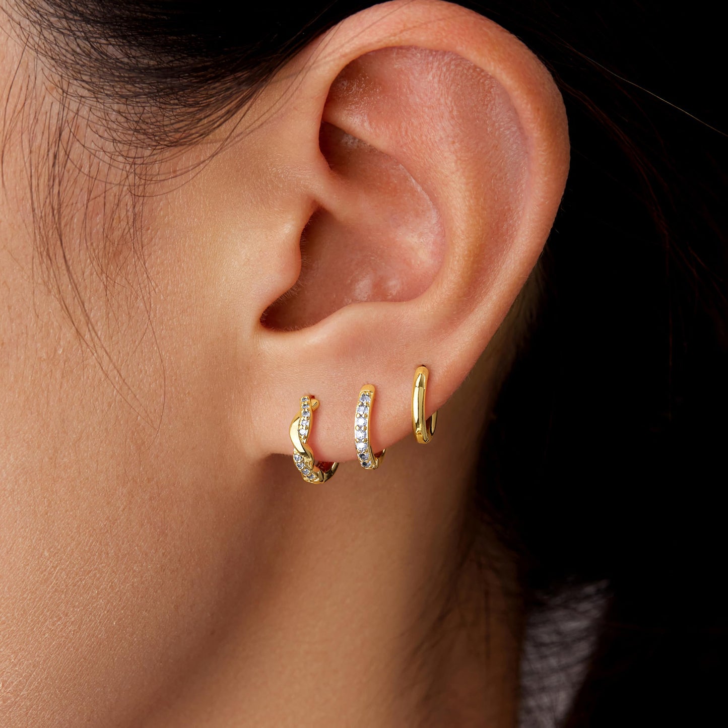 Inerney 14K Gold Plated Huggie Hoop Earrings for Women, Small Sterling Silver Earring Set Hypoallergenic Cartilage Helix Stacks, Mini Dainty Cute Trendy Birthstone Jewelry Gift for Multiple Piercings