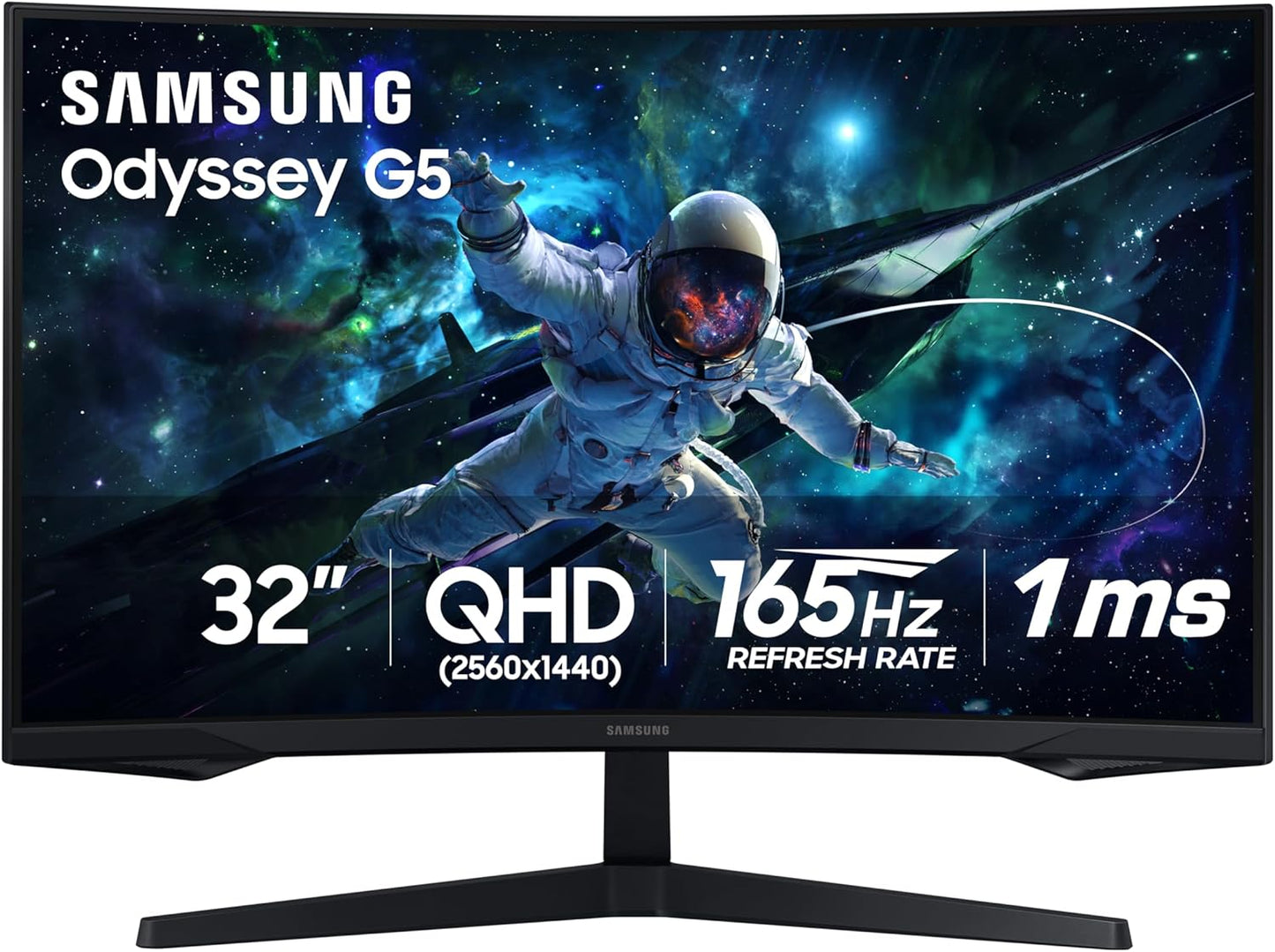 Samsung Odyssey 32 inch Curved Gaming Monitor (2,560 x 1,440) G55C QHD 165 Hz 1 ms, HDR10, FreeSync, Eye Saver Mode, 1000R Curvature- LS32CG550ENXZA