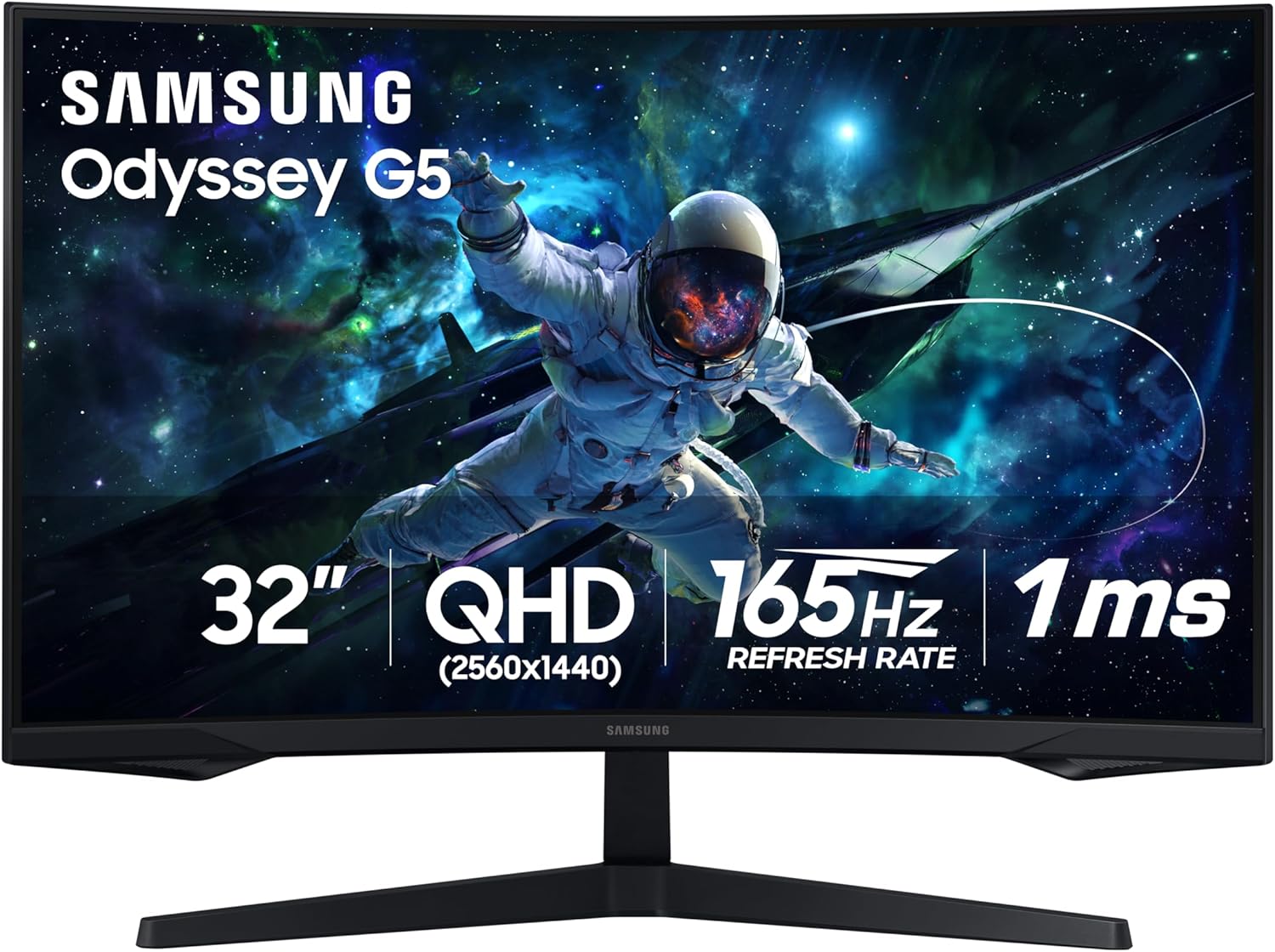 Samsung Odyssey 32 inch Curved Gaming Monitor (2,560 x 1,440) G55C QHD 165 Hz 1 ms, HDR10, FreeSync, Eye Saver Mode, 1000R Curvature- LS32CG550ENXZA