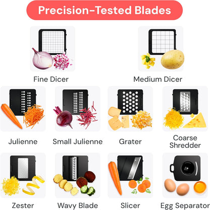 Fullstar Gemüsehacker und Mandolinenschneider - Julienne-Schneider, Würfelschneider, Reibe für Lebensmittel, Gemüse, Zwiebeln, Gurken, Tomaten, Salat, Kartoffeln, Käse - Küchenutensilien & Gadgets (Kompakt 6-in-1, Weiß)