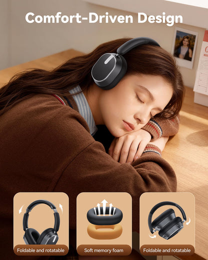 Hybrid Active Noise Cancelling Headphones, 120H Playtime Bluetooth Over Ear Headphones, Bluetooth 6.0 Wireless Headset with Display, 6 ENC Mic, Hi-Res Audio, Transparency Mode for Travel Game Black