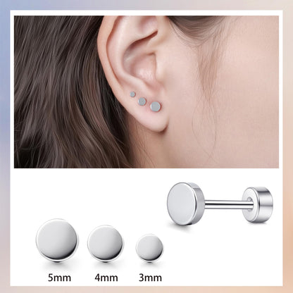 TitanHeart Hypoallergene Titan Ohrstecker Schraubverschluss Flachpunkt-Ohrstecker 3mm-5mm Einfache Klassische Helix Tragus Knorpel Ohrläppchen Ohrstecker für Frauen Männer (Schwarz, 5mm)