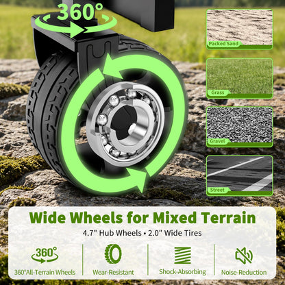 Extra Long Collapsible Wagon Cart, 480LBS Heavy Duty Utility Wagons with All-Terrain Wheels, Foldable Grocery Carts for Gardening, Shopping, Beach, Camping, Black