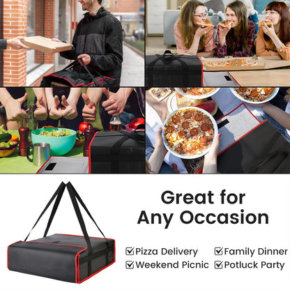 Bodaon Isolierte Essensliefertasche - Warm- & Kalthaltetransporttasche, Catering/Doordash Pizzawärmer, Einkaufstasche, Kühltasche für Partys (Schwarz-Rot, 1 St.), Ideal für den Transport warmer Speisen