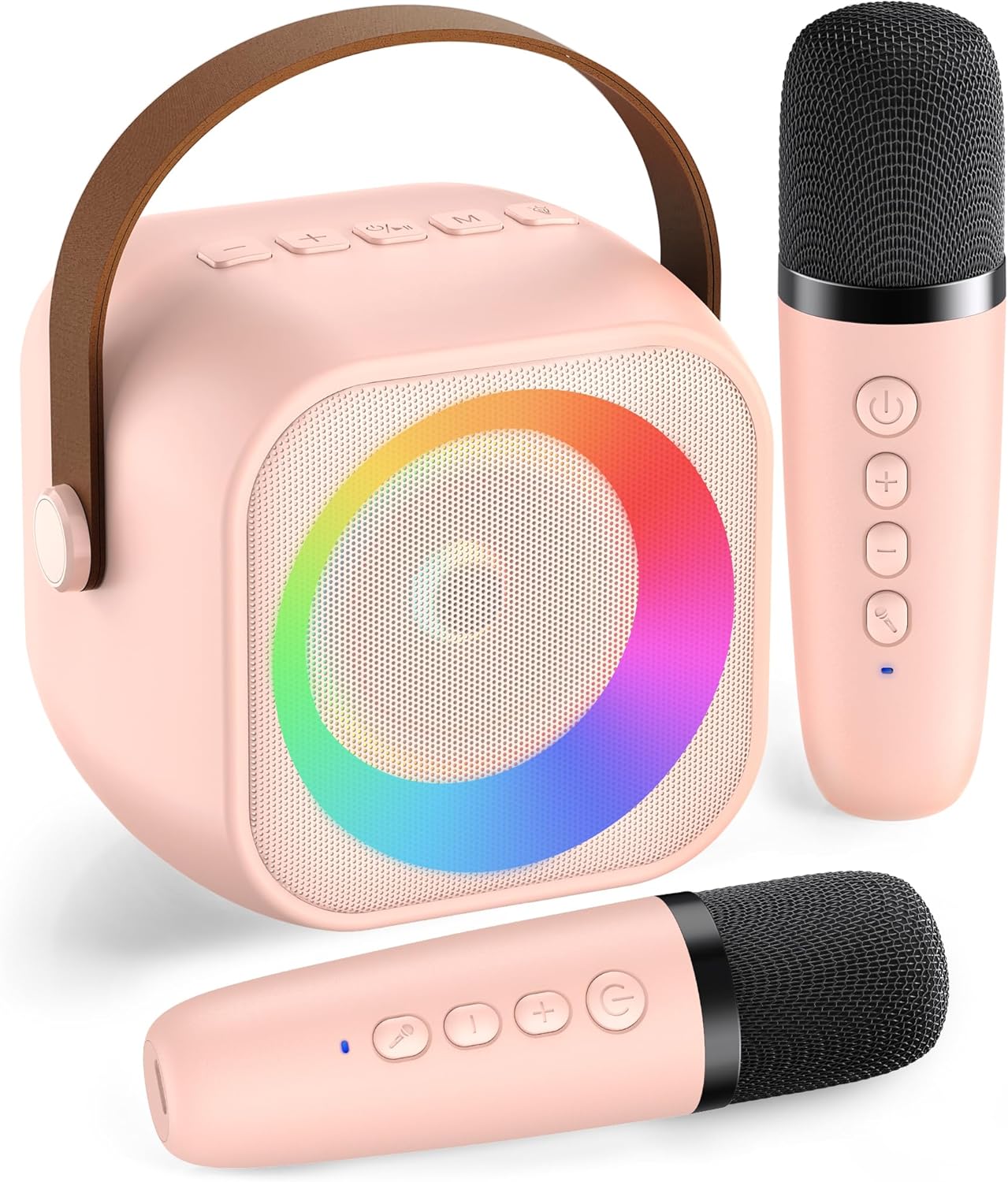 Mini Karaoke Machine for Kids Adults, Portable Bluetooth Speaker with 2 Wireless Microphone, Birthday Gifts for Girls Boys Ages 4, 5, 6, 7, 8, 9, 10, 12+ Years Old (Pinkcolor)