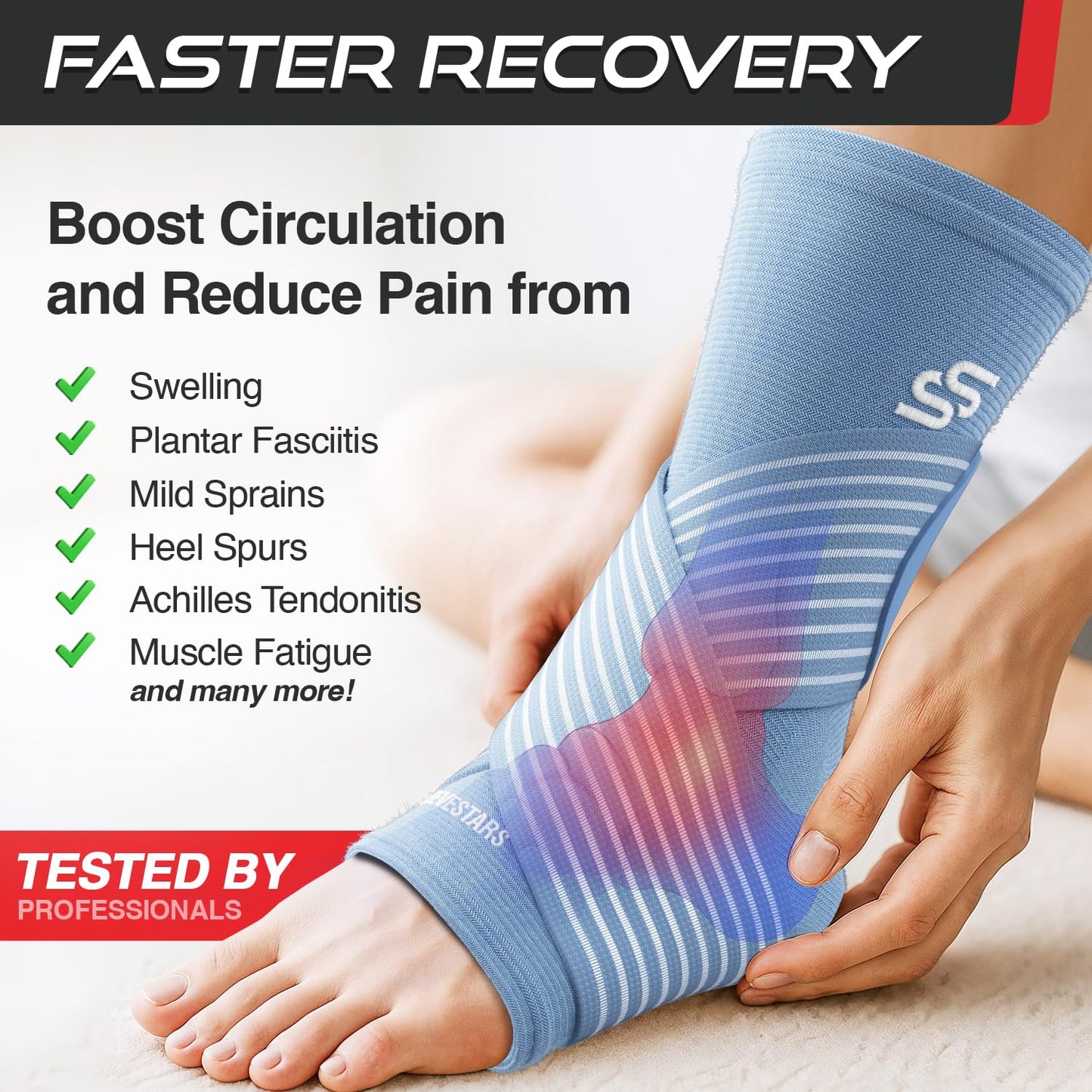 Sleeve Stars Knöchelbandage für Damen & Herren, Knöchelwickel für Verstauchungen, Kompressionsmanschette zur Linderung von Plantarfasziitis, Leicht anpassbare Unterstützung: mit abnehmbarem Gurt (Einzeln/M:25-30cm/Schwarz)