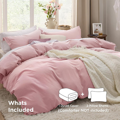 Funda nórdica blanca Bedsure, tamaño Queen, 3 piezas, aspecto de algodón prelavado, juego de cama extrasuave, incluye 1 funda nórdica de 228 x 228 cm con cierre de cremallera y 2 fundas de almohada, edredón no incluido
