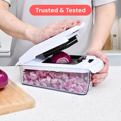 Fullstar Gemüsehacker und Mandolinenschneider - Julienne-Schneider, Würfelschneider, Reibe für Lebensmittel, Gemüse, Zwiebeln, Gurken, Tomaten, Salat, Kartoffeln, Käse - Küchenutensilien & Gadgets (Kompakt 6-in-1, Weiß)