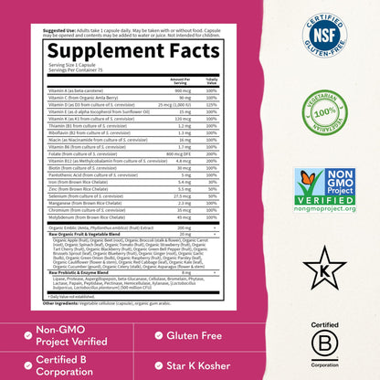 Garden of Life Vitamin Code Raw One for Women, Once Daily Women's Multivitamin - 75 Capsules, One a Day Vitamins Whole Food Iron, Probiotics for Digestive Health, Gluten Free Vegetarian, (Pack of 6)