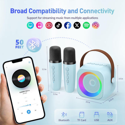 Mini Karaoke Machine for Kids Adults, Portable Bluetooth Speaker with 2 Wireless Microphone, Birthday Gifts for Girls Boys Ages 4, 5, 6, 7, 8, 9, 10, 12+ Years Old (Pinkcolor)