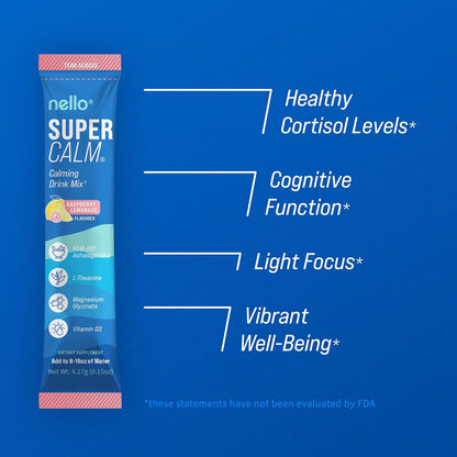 Nello Supercalm Drink Mix - Raspberry Lemonade and Tropical Tangerine Ashwagandha KSM 66, Magnesium Glycinate & L-Theanine Supplement - Focus and Relaxation Support (2 x 20 Travel Packets)