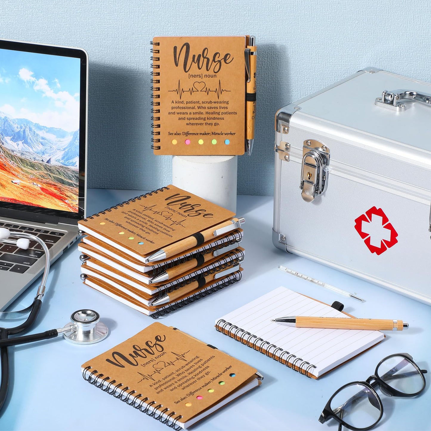 Skyygemm 48 Sets Nurse Appreciation Gifts Bulk 2026 Thank You Gift Notebook with Sticky Notepad Index Tabs with Bamboo Ballpoint Bulk for Nurse Week Medical Graduation Party