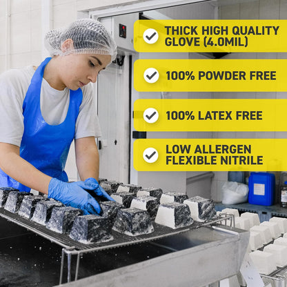 72HRS Blue Nitrile Gloves, Disposable Gloves-4mil, Rubber/Latex Free, Gants Jetables, Gants Nitrile for Food Prep & Cleaning