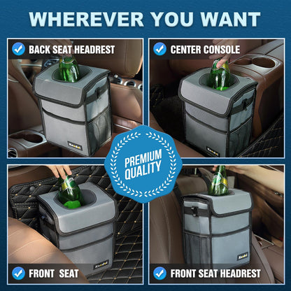 K KNODEL Car Trash Can, Waterproof Auto Garbage Can, Car Trash Can with Lid, Leak-Proof Car Storage Bag, Car Bin Hanging (Medium, Black)