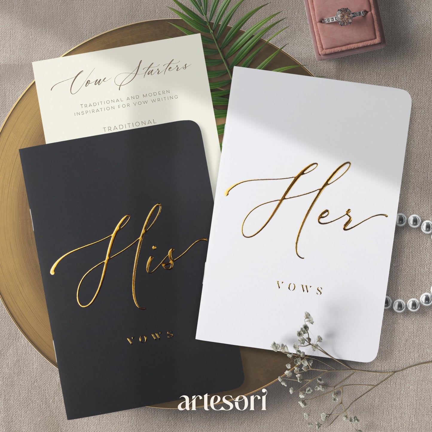 ARTESORI Premium Ehegelübde-Buch für Sie & Ihn, Soft-Touch, Goldfolie, 28 linierte Seiten, Ehegelübde-Bücher für Sie und Ihn, Hochzeits-Essentials, Hochzeits-Geschenkideen, Geschenke für Sie und Ihn [Weiß & Schwarz]