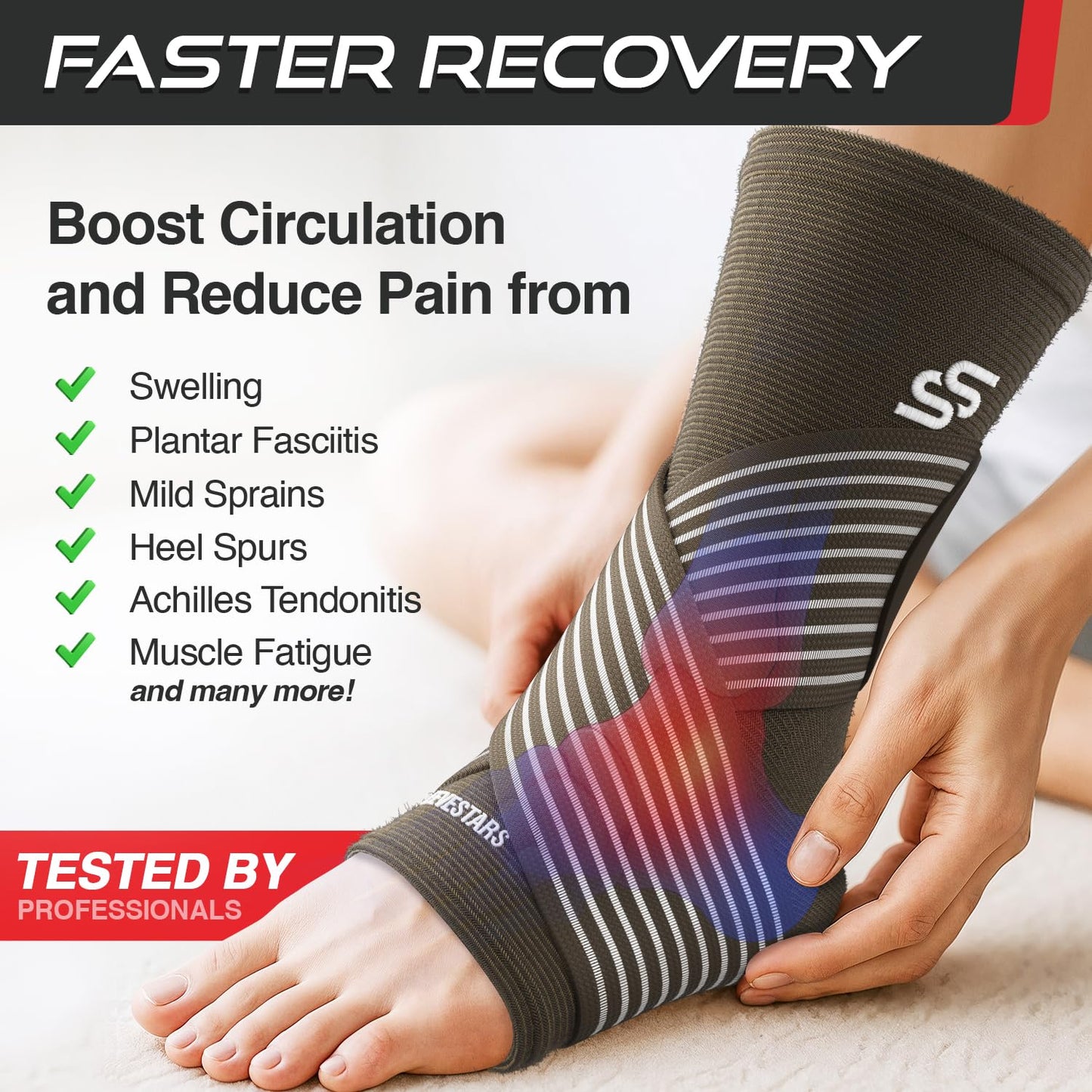 Sleeve Stars Knöchelbandage für Damen & Herren, Knöchelwickel für Verstauchungen, Kompressionsmanschette zur Linderung von Plantarfasziitis, Leicht anpassbare Unterstützung: mit abnehmbarem Gurt (Einzeln/M:25-30cm/Schwarz)