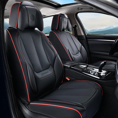 Coverado Car Seat Covers 5 Pieces, Full Set Universal Seat Covers for Cars, Waterproof Nappa Leather Auto Seat Protectors with Head Pillow, Car Interiors Fit for Most Sedans SUV Pick-up Truck, Black