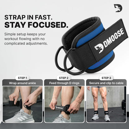 DMoose Ankle Strap for Cable Machine - One Size Fit with Premium Padding, Workout Kickback Ankle Cuffs, Ankle Bands for Working Out, Booty Workouts, Leg Extension, Hip Abductors & Lower Body Exercises