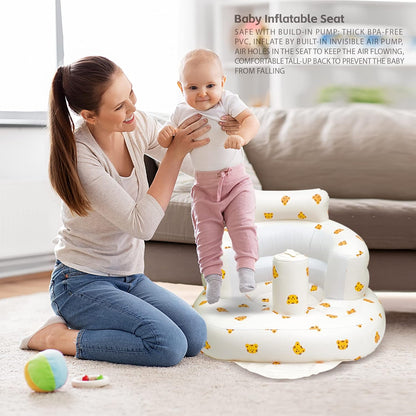 Aufblasbarer Babysitz, aufblasbarer Babystuhl für Babys ab 3 Monaten, aufblasbarer Sommerstuhl mit integrierter Luftpumpe, Baby-Bodensitz zum Sitzenlernen, Spielen, Campen, Orange