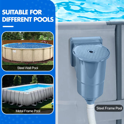 DeeprClean Upgrade Above Ground Pool Skimmer Comes with 3 Socks, Anti-tilt Wall Mount Surface Skimmer, Removable Skimmer Basket, Adjustable Height Bracket, Auto Skimming Pool Surface Leaves - Blue