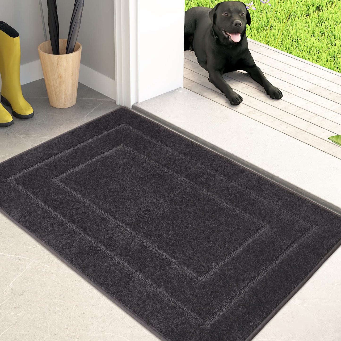 PURRUGS Dirt Trapping Door Mat 32" x 70", Non-Slip/Skid Machine Washable Entryway Rug, Dog Doormat, Super Absorbent Welcome Mat for Muddy Wet Shoes and Paws, Grayish Brown