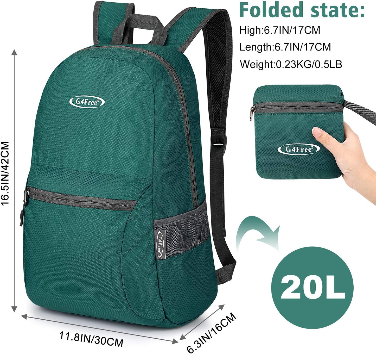 G4Free 20L Lightweight Packable Backpack Foldable Travel Hiking Daypack for Men and Women