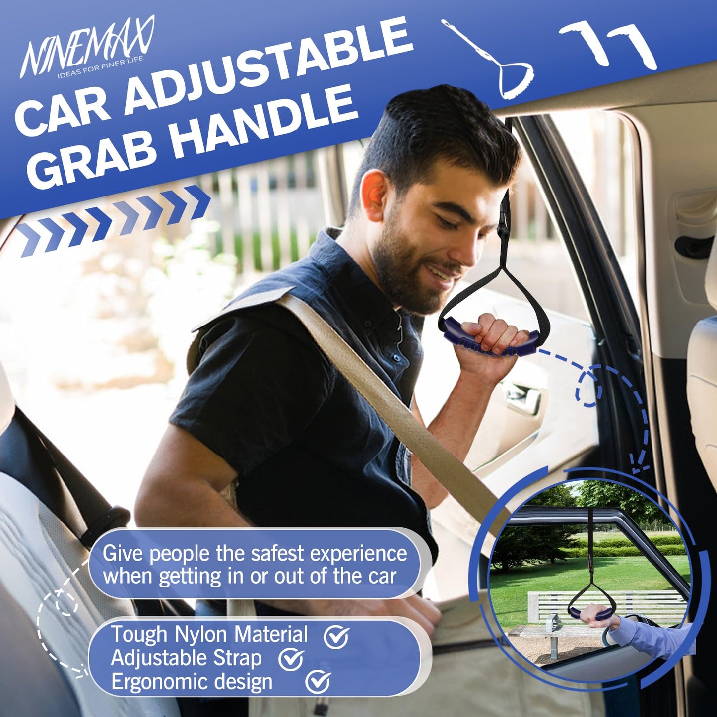 NINEMAX Autotürgriff für ältere Menschen, Einstiegshilfe für Autos, Haltegriffe für Autos, tragbarer Autotürstock für Senioren, Behinderte (1 Stück)