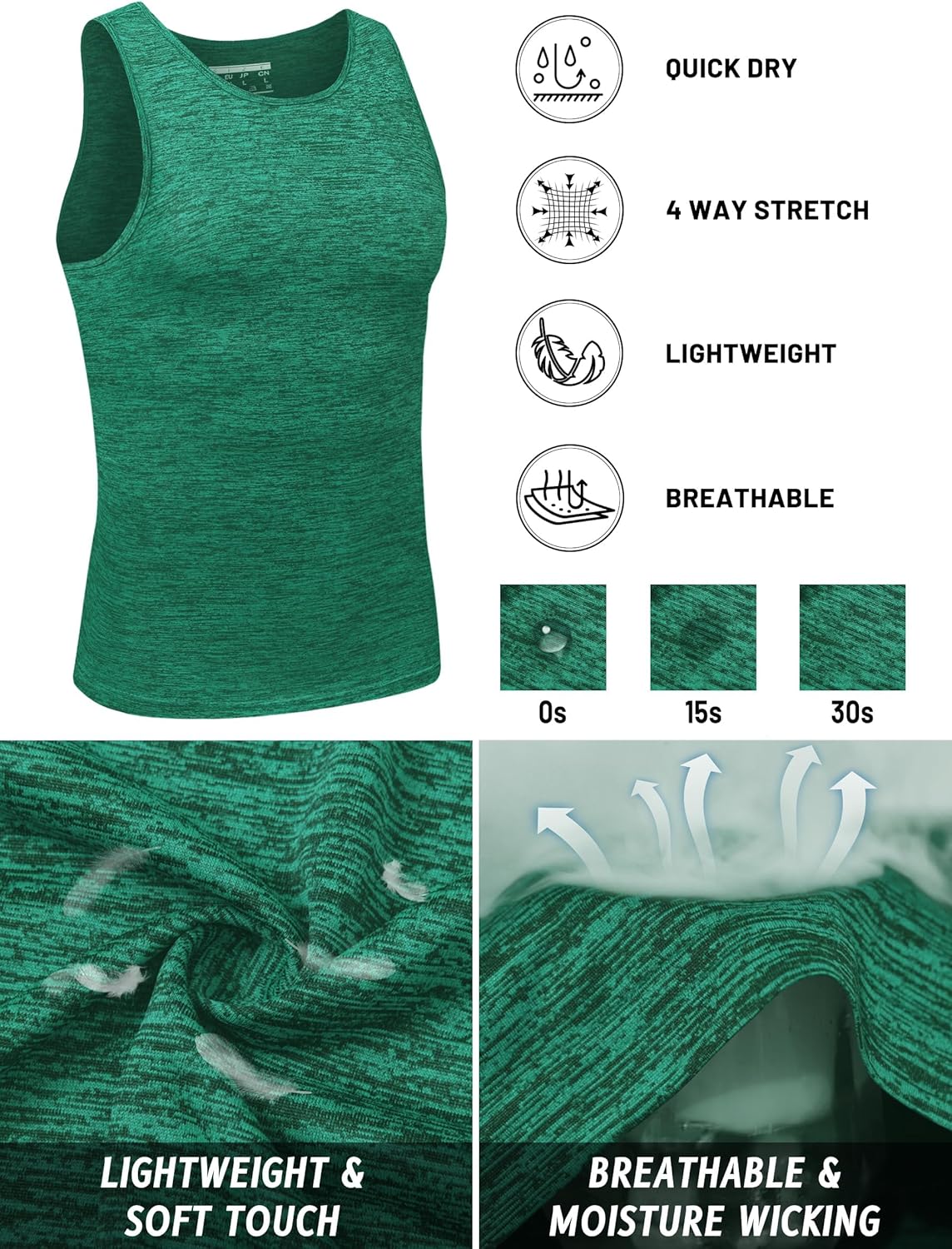 TACVASEN Herren Tanktops Schnelltrocknend Ärmelloses Workout Muskelshirt Sport Bodybuilding Fitness Performance T-Shirts